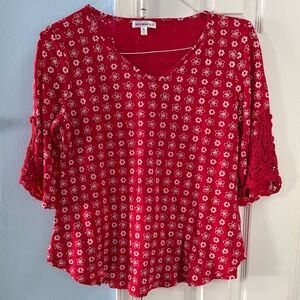Roommates Eyelet Red White Embroidered Floral Crochet Lined Blouse Women's M !